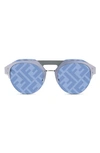 Fendi 65mm Oversize Round Sunglasses In Shiny Palladium / Blu Mirror