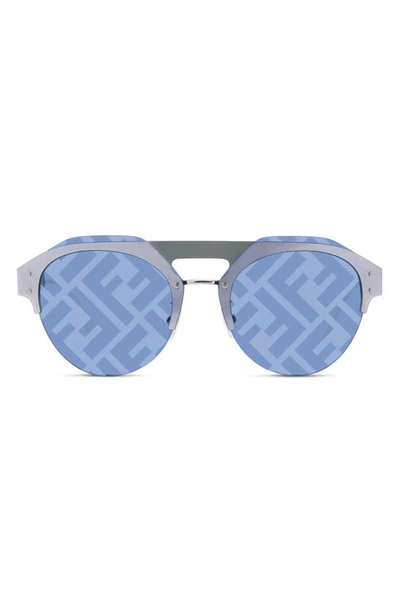 Fendi 65mm Oversize Round Sunglasses In Shiny Palladium / Blu Mirror