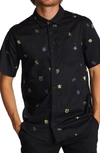 Billabong Sundays Mini Print Short Sleeve Cotton Button-up Shirt In Black