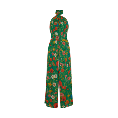 Cara Cara Marion Open-back Floral-print Silk-crepon Halterneck Jumpsuit In Multi
