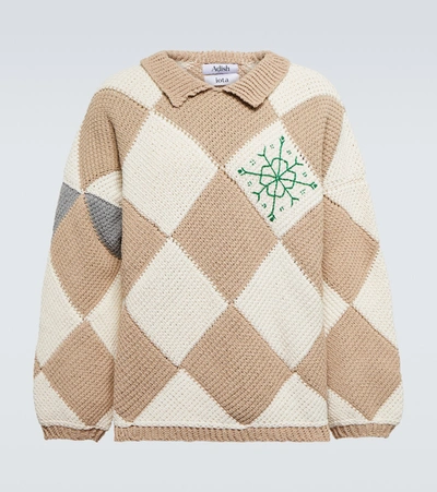 Adish Jacquard Cotton Jumper In Off White-camel