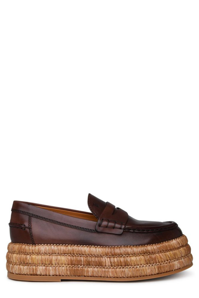 Tod's Leather Platform Loafers In Marrone