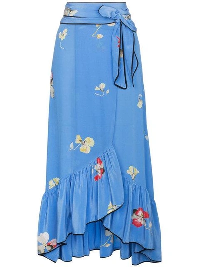 Ganni Joycedale Floral-print Silk Crepe De Chine Skirt In Blue