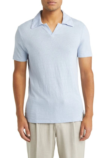 Officine Generale Lightweight Linen Polo Shirt In Baby Blue