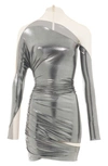 Mugler Impossible Neckline Dress In Chrome Silver