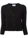 Prada Cropped V-neck Cardigan In Black