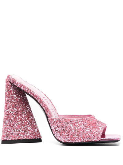 Attico Devon 115mm Glitter Mule Sandals In Pink