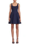 Staud Wells Cotton Stretch Poplin Fit & Flare Dress In Navy