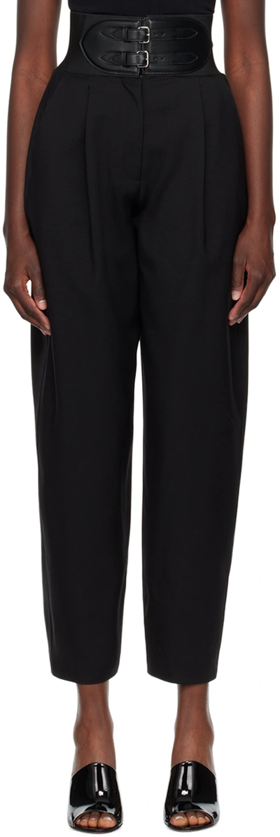 Alaïa Women's Leather-belted Stretch Wool Tapered Pants In Noir Alaia