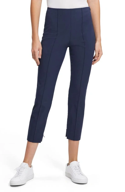 Theory Eco Pintuck Stretch Cotton Blend Crop Pants In Nocturne Navy