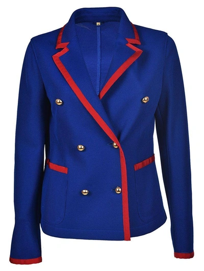 Fay Classic Pea Coat In Blue/red