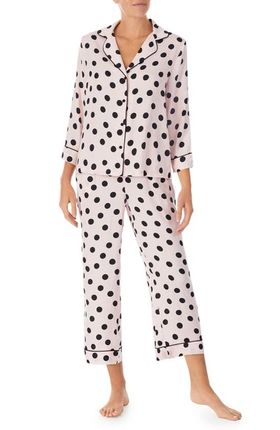 Kate Spade Print Three-quarter Sleeve Crop Pajamas In Blush Dot