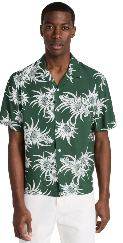 Rag & Bone Avery Printed Short Sleeve Button-up Camp Shirt In Black Crane
