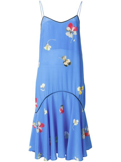 Ganni Joycedale Marina Flutter Hem Dress In Blue | ModeSens