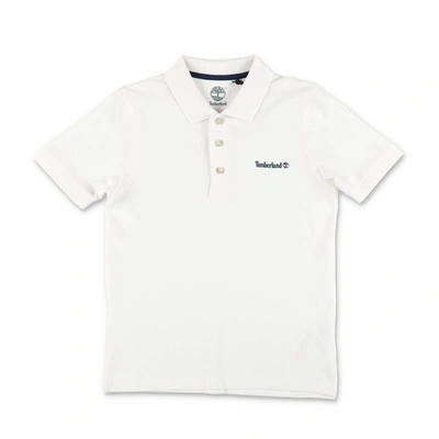 Timberland Polo Bianca In Piquet Di Cotone Baby Boy In Bianco