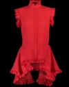 Alexander Mcqueen Ruffle Trim Silk Georgette Top In Red