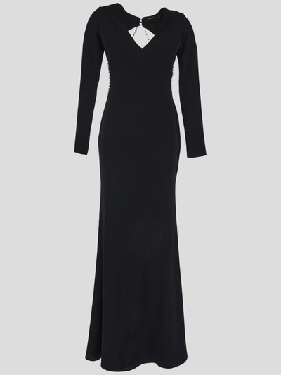 Amen Open Back Long Dress With Crystal Chain In Black