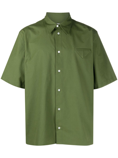Bottega Veneta Cotton-canvas Short-sleeved Shirt In Green