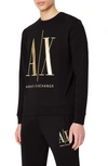 Armani Exchange Embroidered Metallic Icon Logo Sweatshirt In Black