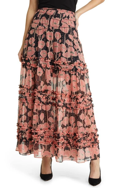 Ted Baker Womens Black Allesaa Floral-print Tiered Recycled-polyester Maxi Skirt