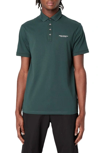 Armani Exchange Milano/new York Logo Polo In Green Gables
