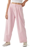 Free People Lotta Love Pleated Wide Leg Cotton Pants In Bleached Mauve