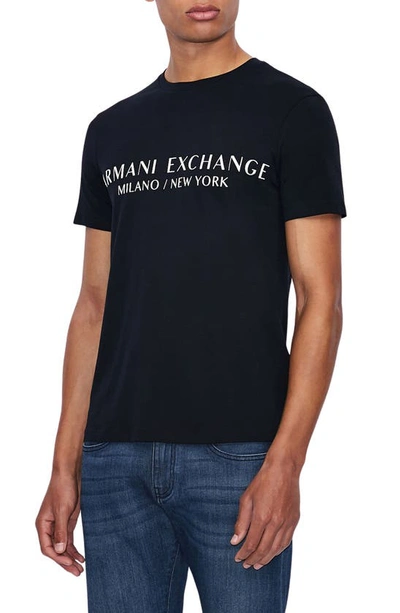 Armani Exchange Milano/new York Logo Graphic Tee In Navy