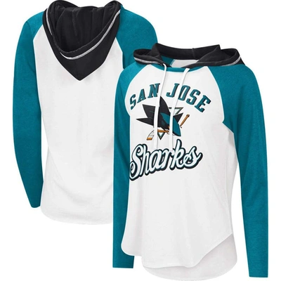Starter G-iii Sports By Carl Banks White/teal San Jose Sharks Mvp Raglan Lightweight Hooded T-shirt In White,teal