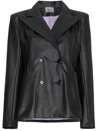 Ashley Williams Double Breasted Faux Leather Blazer In Black
