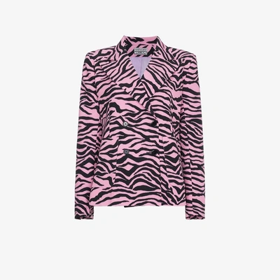 Ashley Williams Tiger Print Double Breasted Blazer In Pink&purple