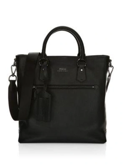 Polo Ralph Lauren Tailored Pebble Leather Tote In Black