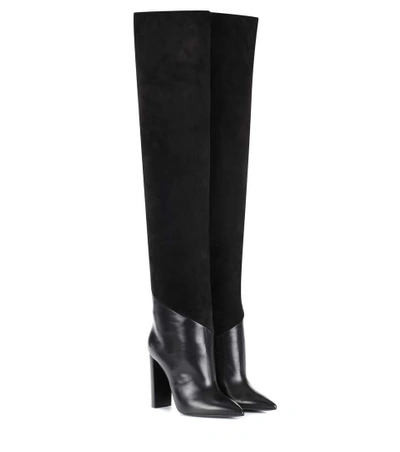 Saint Laurent Tanger 105 Leather And Suede Over-the-knee Boots In Black