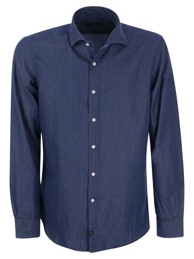 Fay Denim Shirt With French Collar In Navy