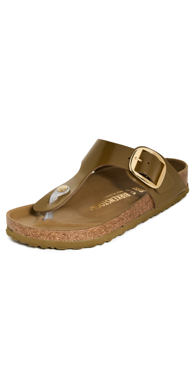 Birkenstock Gizeh Big Buckle Sandals In High Shine Mud Green