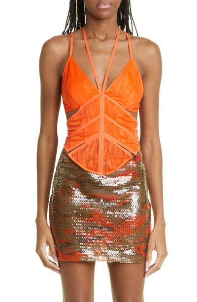 Dion Lee Camouflage Lace-panelled Corset Top In Flame