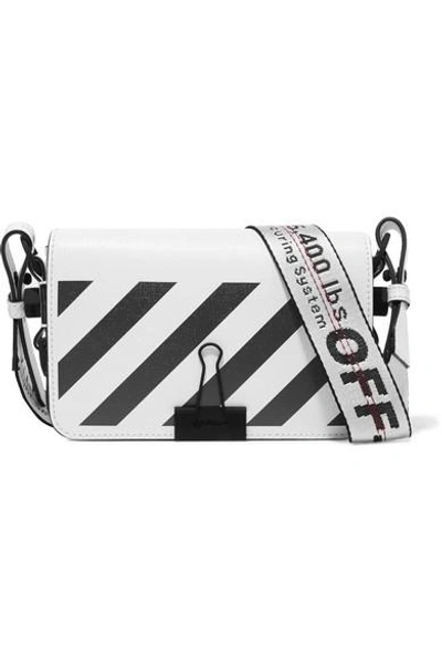 Off-white Mini Striped Textured-leather Shoulder Bag In White