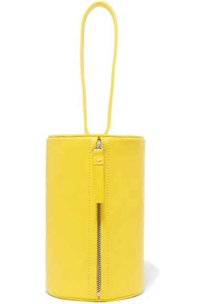 Building Block Cylinder Leather Clutch In Bright Yellow