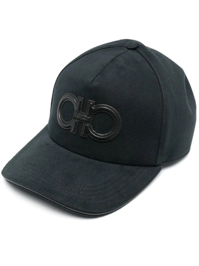 Ferragamo Leather-patch Logo Cap In Black
