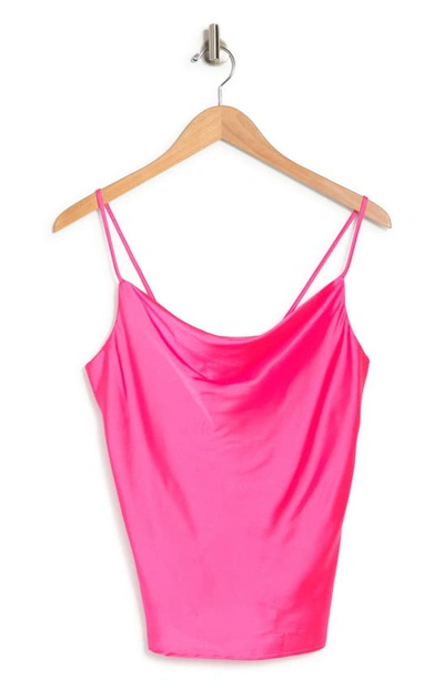 Renee C Satin Cowl Neck Camisole In Neon Pink