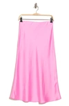 Renee C Solid Satin Midi Skirt In Bright Pink