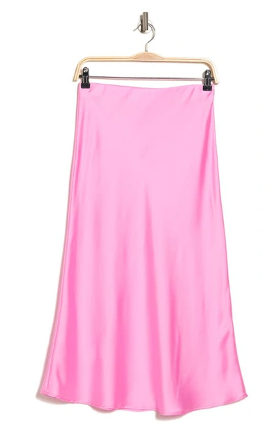Renee C Solid Satin Midi Skirt In Bright Pink