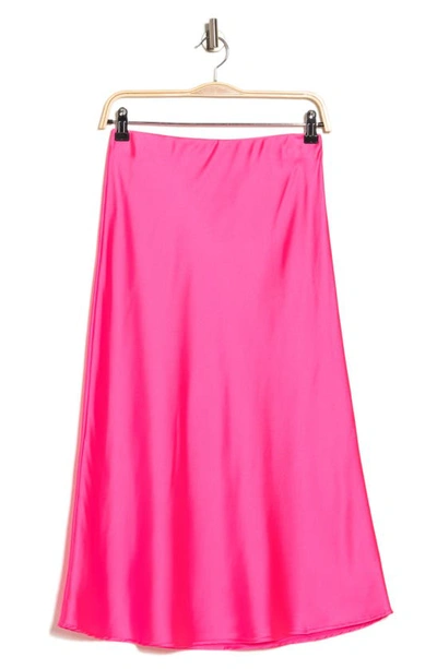 Renee C Solid Satin Midi Skirt In Neon Pink