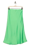 Renee C Solid Satin Midi Skirt In Tea Green