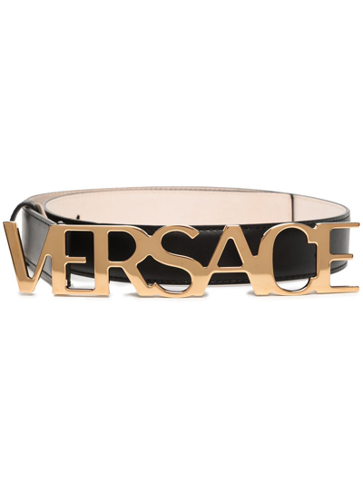 Versace Black Logo Leather Belt In Nero
