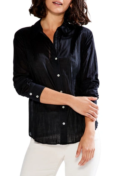 Nic + Zoe Crinkle Button-up Cotton Shirt In Black Onyx