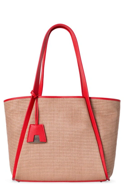 Akris Women's Medium Ai Raffia Shoulder Bag In 402 Camel/ Scarlet