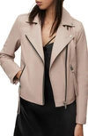 Allsaints Dalby Leather Biker Jacket In Misty Pink