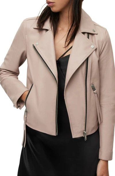 Allsaints Dalby Leather Biker Jacket In Pale Orchid Pink