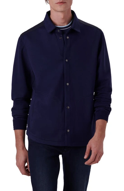 Bugatchi Knit Snap-up Shirt Jacket In Navy