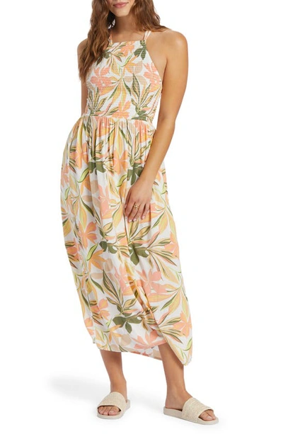 Roxy Juniors' Bungalow Printed Strappy-back Maxi Dress In Snow White Subtly Salty Multi